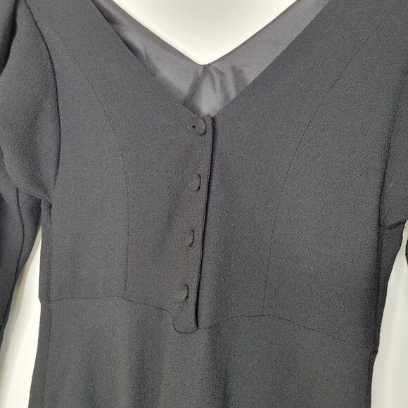 Vintage LAURA ASHLEY Black Wool Princess Dress Size 8 Puff Sleeve Cottagegoth - Picture 8 of 13